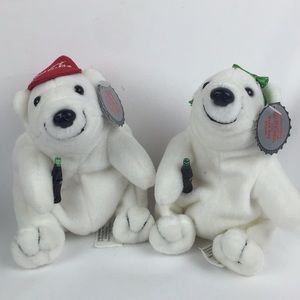 2 collectible coca cola polar bear plushes